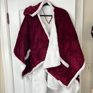 Women's Burgundy and White Hooded Jacket